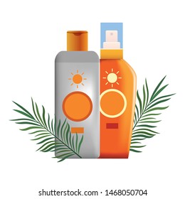 Sun bronzer bottles with palm leaves cosmetic products ,vector illustration graphic design.