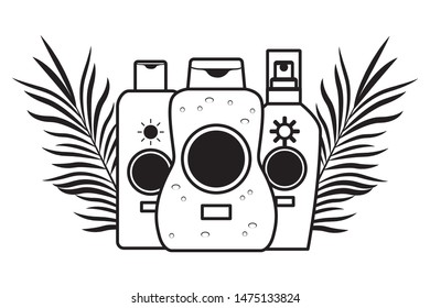 Sun bronzer bottles with palm leaves cosmetic products ,vector illustration graphic design.