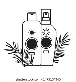 Sun bronzer bottles with palm leaves cosmetic products ,vector illustration graphic design.
