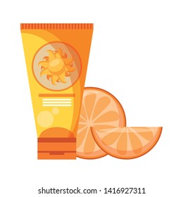 Sun bronzer botttle and orange slices vector illustration graphic design