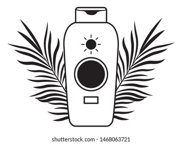 Sun bronzer product with tropical leaves cosmetic product ,vector illustration graphic design.