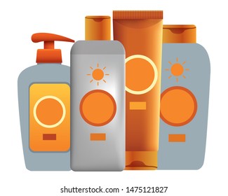 Sun bronzers bottles cosmetic products ,vector illustration graphic design.