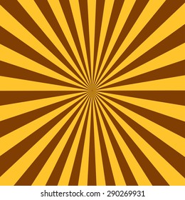 Sun brown rays burst with yellow background, vector illustration