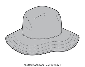 Sun bucket hats technical flat sketch vector mockup template.