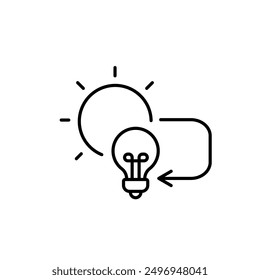 Sun with bulb linear icon. Thin line customizable illustration. Contour symbol. Vector isolated outline drawing. Editable stroke