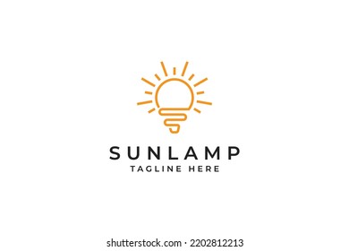 Sun and Bulb Symbol. Creative Idea and Think Logo. Abstract Icon Illustration of Sunset at Beach and Lamp.