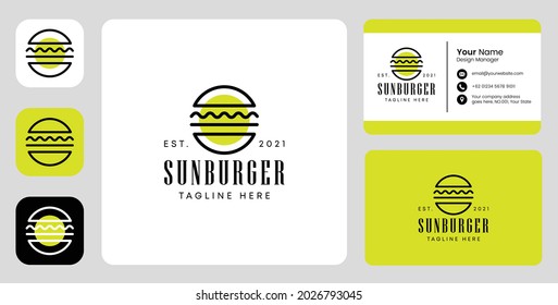 sun burger logo with stationary design