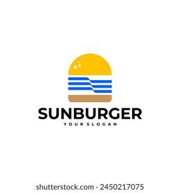 SUN BURGER WAVE BEACH LOGO VECTOR ICONO ILUSTRACIÓN