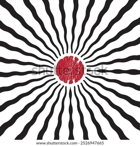 Sun burst abstract background. Hand drawn retro style. Vintage pattern. Sunburst light banner. Vector illustration. Black rays and red sun background or summer advertising banner template design