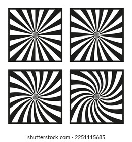 Sun burst abstract background set. Sunburst light banner. Psychedelic radial rays. Spiral burst vector background set. Vector illustration. 