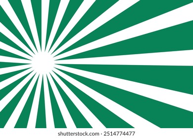 Sun burst background in green color. Green stripes radiate from the center to the edges of the square.