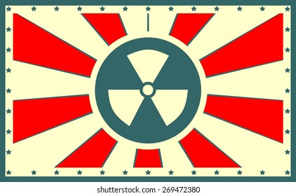 sun burst banner with nuclear danger symbol