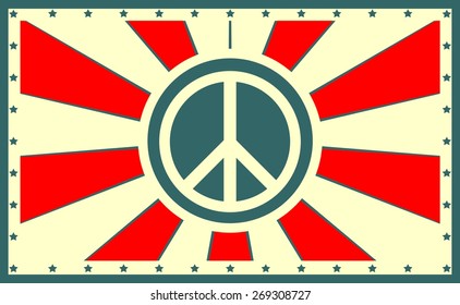 sun burst banner and peace sign