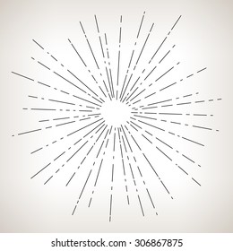 Sun Burst, Black Rays of the Sun on a Light Background, Vintage Light Rays , Retro Style, Black and White  Vector Illustration