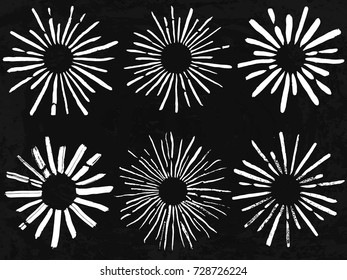 Sun burst. Collection of trendy hand drawn retro sunbursts. Bursting rays design elements. Vector illustration