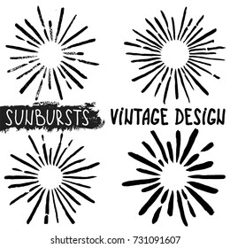 Sun burst. Collection of trendy hand drawn retro sunbursts. Bursting rays design elements. Vector illustration