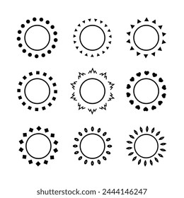 Die Sonne zerplatzte gestrichelte Linie Ästhetisches abstraktes Element Kunstdekoration Vektorillustration auf weißem Hintergrund.