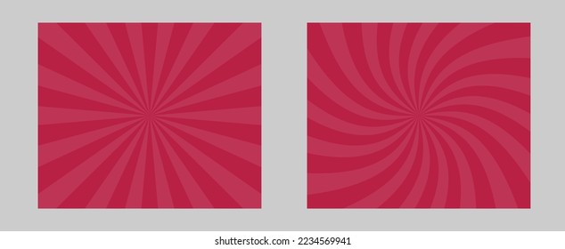 Sun Burst Effect. Magenta, red color explosive set of 2 sunburst backgrounds. Circus background, abstract pattern with concentrated line, creating a lively and vibrant atmosphere.