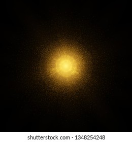 Sun, burst, explosion. Vector yellow sun with rays and glow on black background