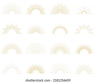 Sun Burst Light Half Line Icon. Starburst Semicircle Sunshine Sparkle Retro Linear Pictogram. Radial Half Sunrise Ray Outline Icon. Sunburst Shine Decorative Element. Isolated Vector Illustration.