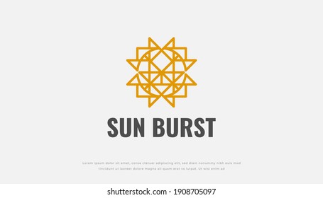 Sun Burst Logo Design with Abstract Linear Style Isolated on White Background. Usable for Hotel, Resort, Spa, Jewelry and Beauty Logos. Flat Vector Logo Design Template Element