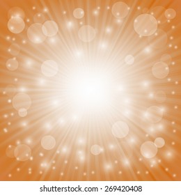 Sun Burst on Orange Background. Ray Background with Stars.