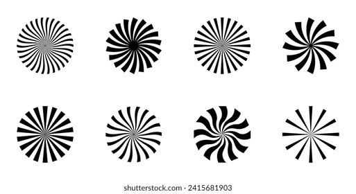 Sun burst radial element set. Radial stripes sunburst with center. Sun rays. Vector vintage.