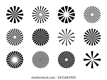 Sun burst radial element set. Radial stripes sunburst with center. Sun rays. Vector vintage.