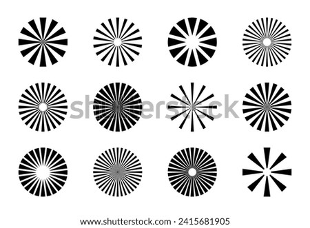 Sun burst radial element set. Radial stripes sunburst with center. Sun rays. Vector vintage.