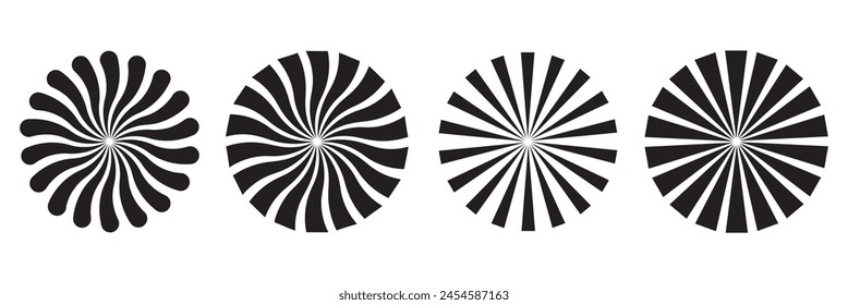 Sun burst radial vector elements. Black burst circular background. Starburst sunburst round shape. Vector illustration.