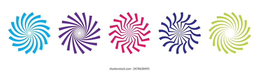 Sun burst radial vector elements. Collection of ray burst circular backgrounds