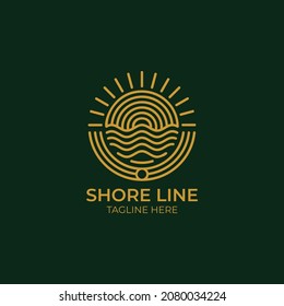 Sun Burst And Shoreline Line Logo Illustration