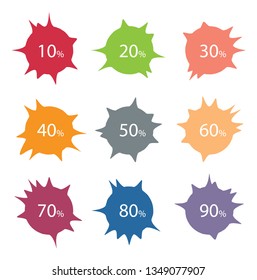 sun burst sign text tag 10% to 90% multicolor template