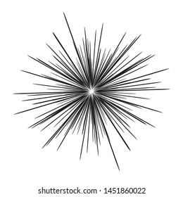 Sun burst, star burst sunshine. Dynamic style. Abstract explosion, speed motion lines from the middle, radiating sharp Vector illustration