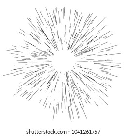 Sun burst, star burst sunshine. Radiating from the center of thin beams, lines Vector illustration. Design element for logo, signs. Dynamic style Abstract explosion, speed motion lines from the middle