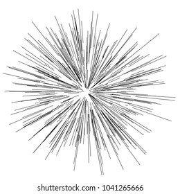 Sun burst, star burst sunshine. Radiating from the center of thin beams, lines Vector illustration. Design element for logo, signs. Dynamic style Abstract explosion, speed motion lines from the middle