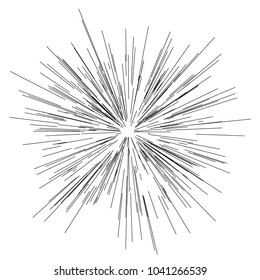 Sun burst, star burst sunshine. Radiating from the center of thin beams, lines Vector illustration. Design element for logo, signs. Dynamic style Abstract explosion, speed motion lines from the middle