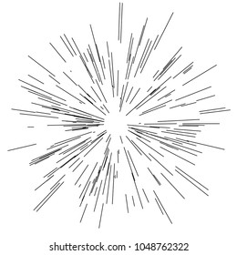 Sun burst, star burst sunshine. Radiating from the center of thin beams, lines. Vector illustration. Dynamic style. Abstract explosion, speed motion lines from the middle, radiating sharp