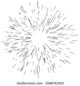 Sun burst, star burst sunshine. Radiating from the center of thin beams, lines. Vector illustration. Dynamic style. Abstract explosion, speed motion lines from the middle, radiating sharp