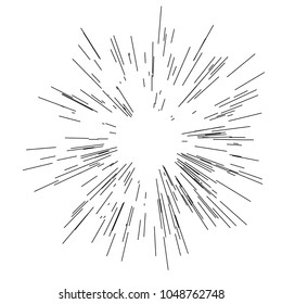Sun burst, star burst sunshine. Radiating from the center of thin beams, lines. Vector illustration. Dynamic style. Abstract explosion, speed motion lines from the middle, radiating sharp