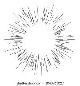 Sun burst, star burst sunshine. Radiating from the center of thin beams, lines. Vector illustration. Dynamic style. Abstract explosion, speed motion lines from the middle, radiating sharp