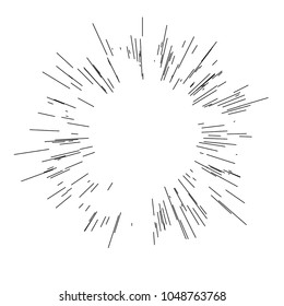 Sun burst, star burst sunshine. Radiating from the center of thin beams, lines. Vector illustration. Dynamic style. Abstract explosion, speed motion lines from the middle, radiating sharp