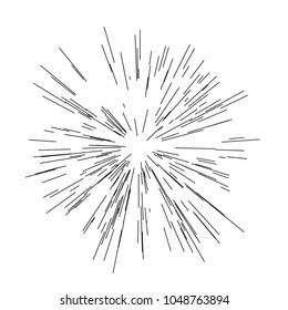 Sun burst, star burst sunshine. Radiating from the center of thin beams, lines. Vector illustration. Dynamic style. Abstract explosion, speed motion lines from the middle, radiating sharp