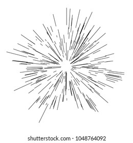 Sun burst, star burst sunshine. Radiating from the center of thin beams, lines. Vector illustration. Dynamic style. Abstract explosion, speed motion lines from the middle, radiating sharp