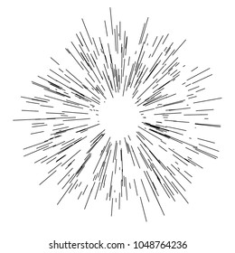Sun burst, star burst sunshine. Radiating from the center of thin beams, lines. Vector illustration. Dynamic style. Abstract explosion, speed motion lines from the middle, radiating sharp