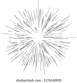 Sun burst, star burst sunshine. Radiating from the center of thin beams, lines. Vector illustration. Icon. Design element for logo, signs. Dynamic style. Abstract explosion, speed motion 