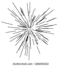 Sun burst, star burst sunshine. Radiating from the center of thin beams, lines. Design element for logo, signs. Dynamic style. Abstract explosion, speed motion lines from the middle, radiating sharp