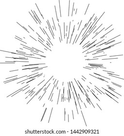 Sun burst, star burst sunshine. Radiating from the center of thin beams, lines. Design element for logo, signs. Dynamic style. Abstract explosion, speed motion lines from the middle, radiating sharp