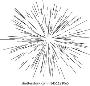 Sun burst, star burst sunshine. Radiating from the center of thin beams, lines. Design element for logo, signs. Dynamic style. Abstract explosion, speed motion lines from the middle, radiating sharp