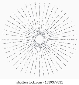 Sun burst, star burst sunshine. Radiating from the center of thin beams, lines. Abstract explosion, speed motion lines from the middle, radiating sharp